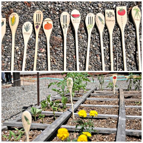 Wooden Spoon Garden Markers Used A Wood Burner To Write The Plant