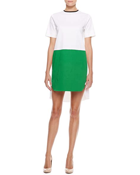 Cedric Charlier Colorblock Hi Low Dress Whitegreen