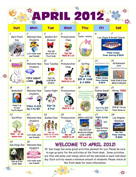 April Activity Calendar Is Here Ec San Diego Blog