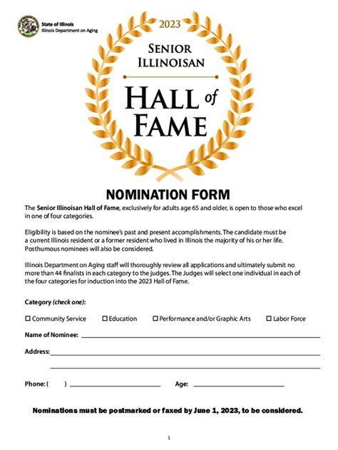 Fillable Online Fillable Online Hall Of Fame Nomination Form Illinois