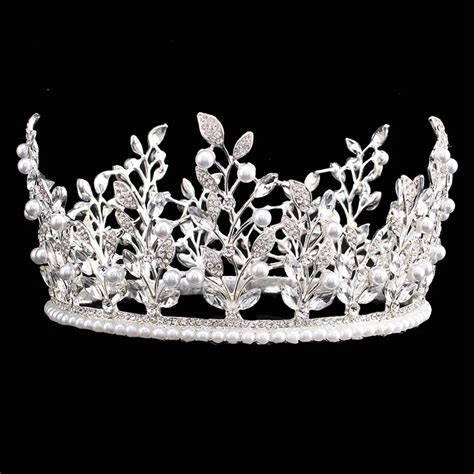 Sparkly Crystal Princess Tiaras Crowns Beautiful Elegant Simulated Pearl Flower Full Crown