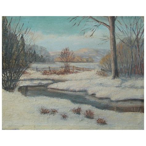 Early 20th Century Naive Winter Landscape Oil Painting At 1stdibs