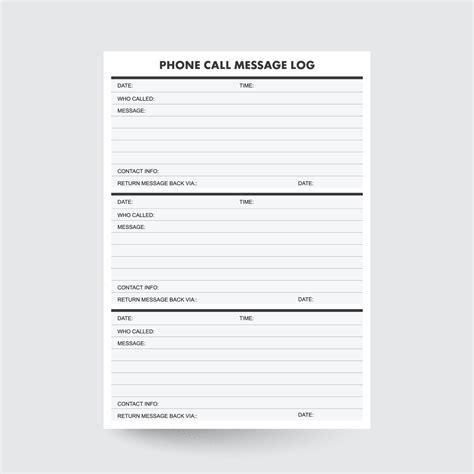 Phone Call Message Logvoicemail Trackerphone Message Logprintable