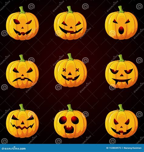 Set Of Halloween Pumpkins With Different Faces Stock Vector