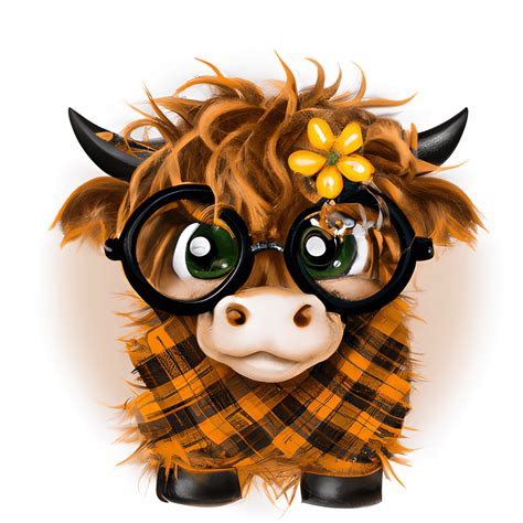 Baby Highland Cow In Glasses And Fluffy Hair · Creative Fabrica