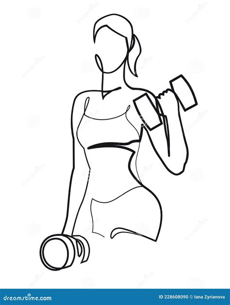 Woman Lifting Weights Continuous One Line Drawing Female Bodybuilder