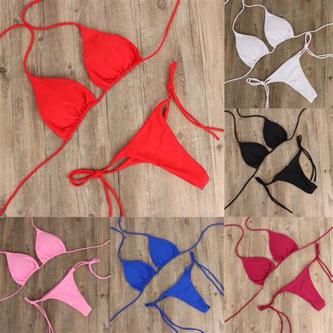 Купить Купальник 2pcs Sexy Women Summer Swimwear Bikini Set Bra Tie Side G String Thong Beach в
