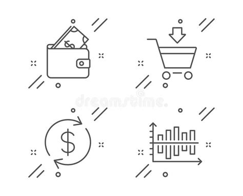 Wallet Usd Exchange And Online Market Icons Set Diagram Chart Sign