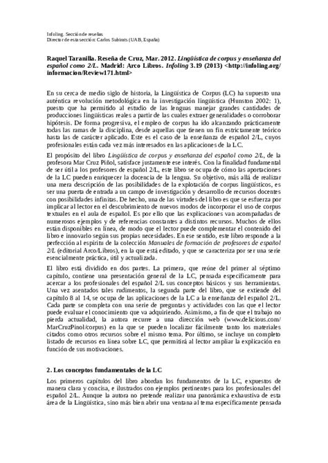 Pdf Cruz M 2012 Lingüística De Corpus Y Enseñanza De Español 2l