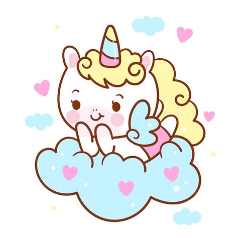 Premium Vector Cute Unicornio Angel Cartoon On Cloud