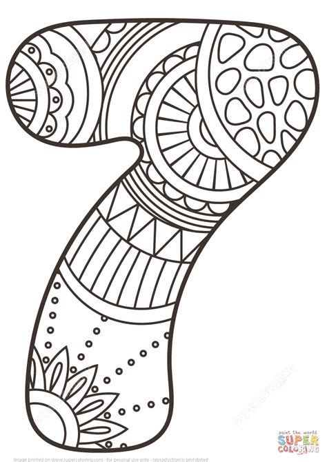 Number 7 Zentangle Coloring Page Free Printable Coloring Pages