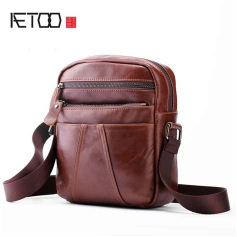 Aetoo Vintage Real Leather Retro Mens 8 Inch Summer Travel Flap Men Shoulder Diagonal Package