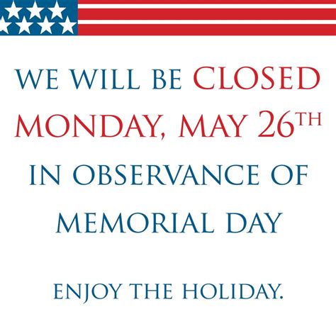Memorial Day Closed Sign Template