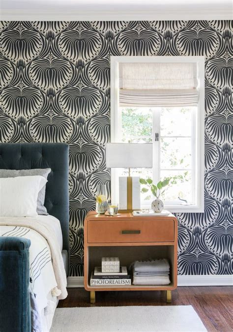 Bold Pattern Wallpaper Accent Wallpaper In Master Bedroom Master