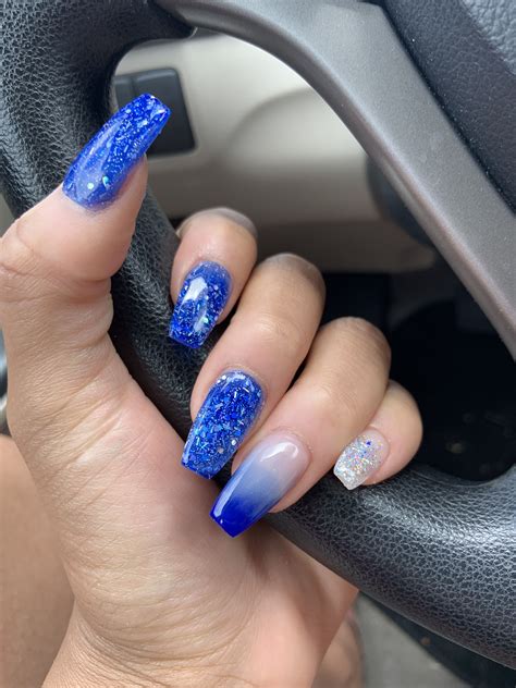 Powder Ombré royal blue sparkle. #LBNails | Blue and silver nails, Blue