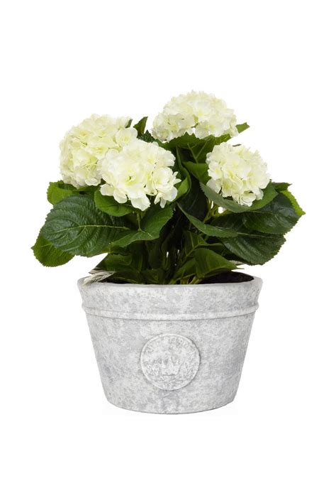 Artificial White Hydrangea Arrangement In Grey Pot