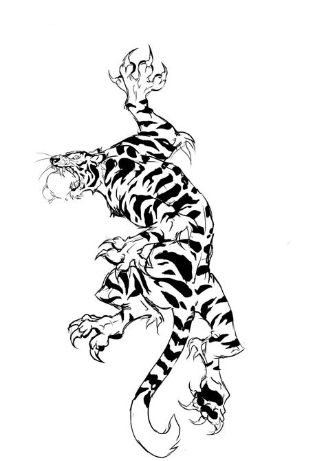 Vicious Black And White Climbing Tiger Tattoo Design By Sheyuki D N