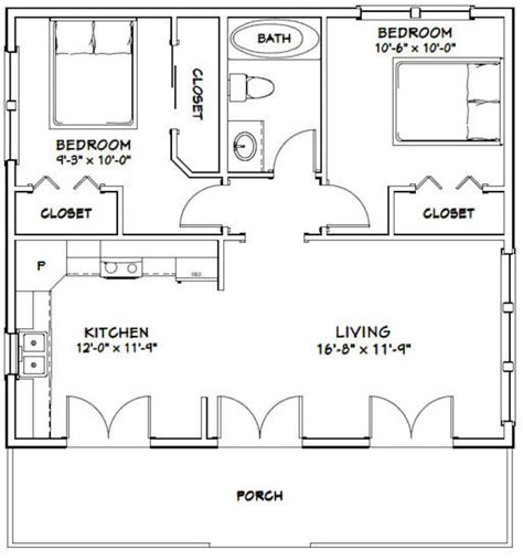 30x26 House 2 Bedroom 1 Bath 780 Sq Ft Pdf Floor Plan Etsy