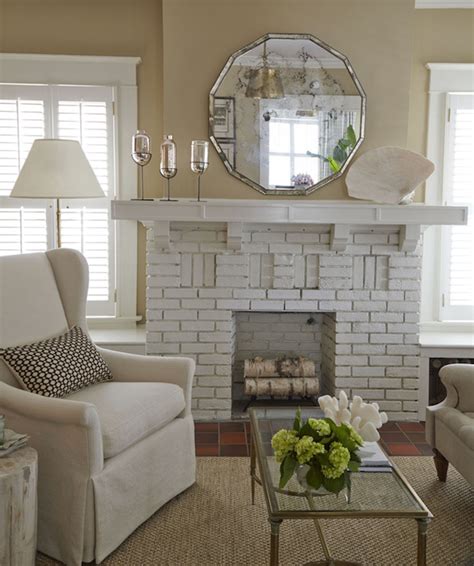 White Brick Fireplace Cottage Living Room Nikie Barfield