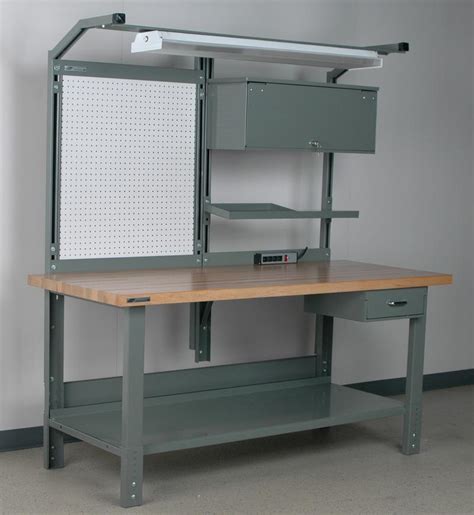 Stackbin Workbenches Split Overhead Structure With Fluorescent Light