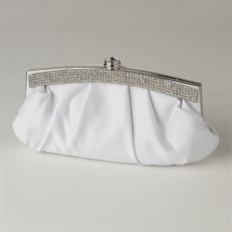 White Satin Evening Bag Wedding Purse With Crystal Trim Purses