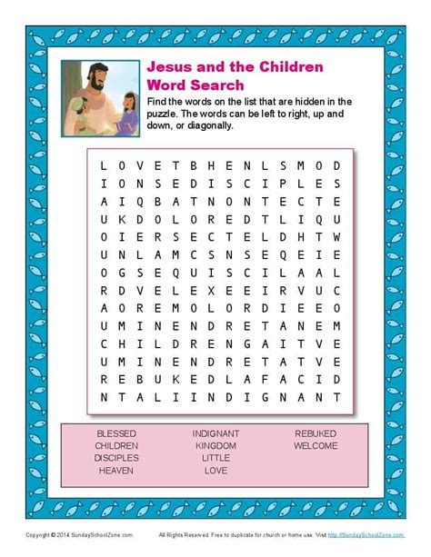 Jesus And The Children Word Search Bible Word Puzzles