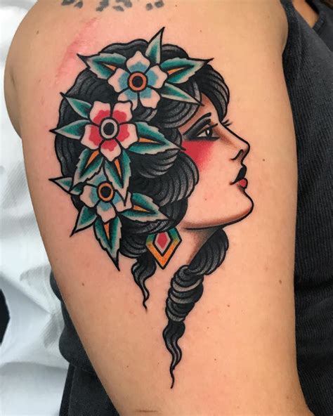 traditional woman profile tattoo