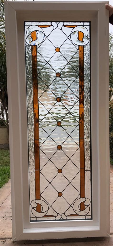 the amber diamond and jewels mission beveled leaded stained glass window insulated in tempered
