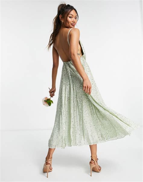 Asos Design Embellished Cami Midi Dress In Sage Green Modesens