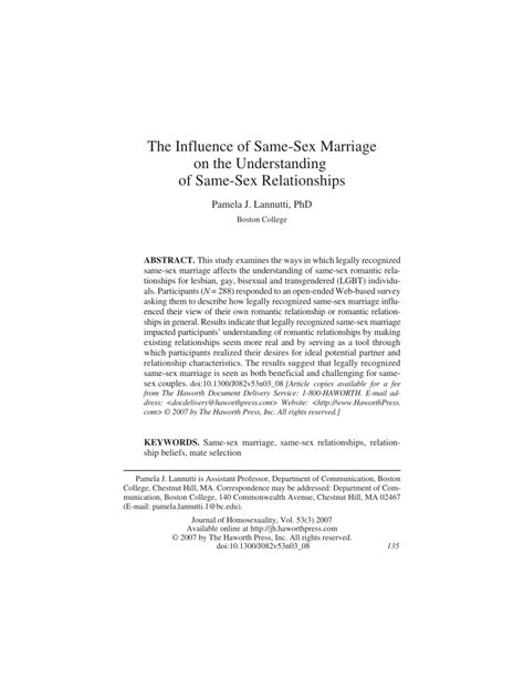 pdf the influence of same sex marriage on the understanding of same sex relationships