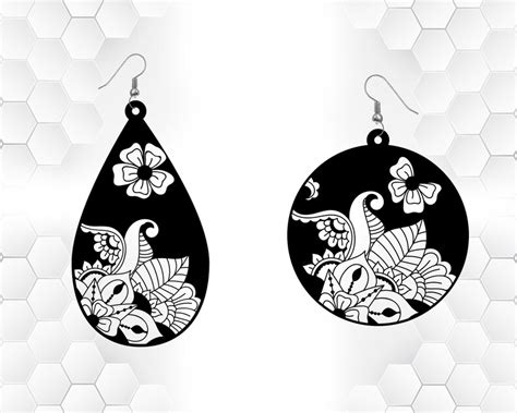 Mandala Earrings svg Flower Earrings svg geometric earring svg | Etsy