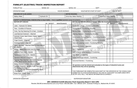 Forklift Annual Inspection Form Universal Network