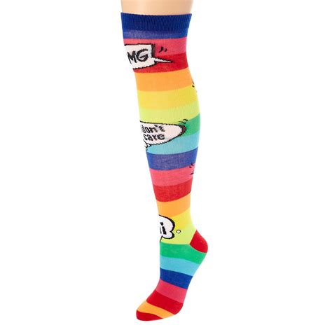 Rainbow Neon Striped Knee High Socks Claires Us