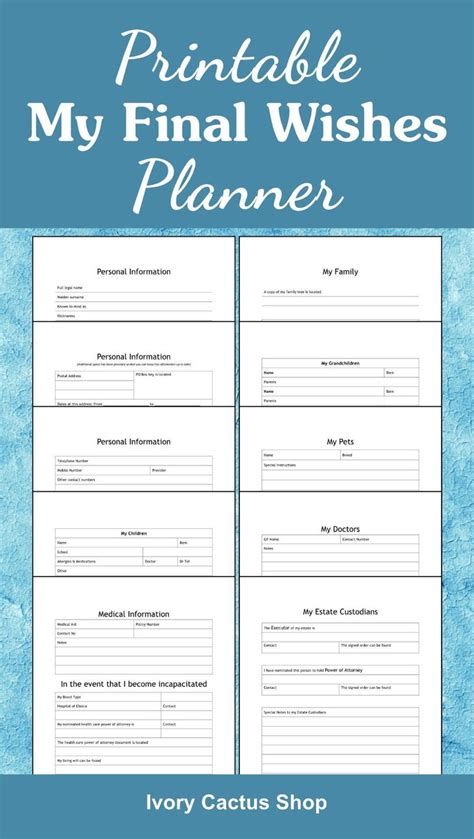 Printable My Last Wishes Planner Final Wishes After Im Gone End Of