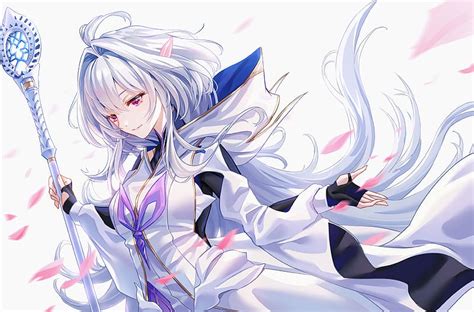 4k Free Download Anime Staff Long Hair White Hair Pink Eyes Fate