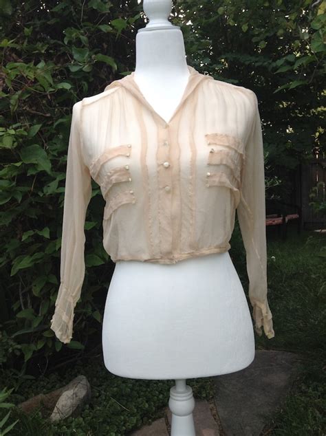 Vintage Antique Edwardian 1910s Chiffon Blouse Gem