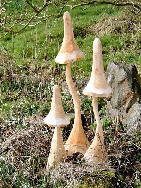 garden sculpture wooden mushrooms  toadstools