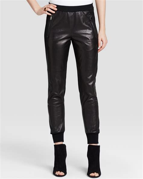 Vince Mixed Leather Jogger Pants In Black Lyst