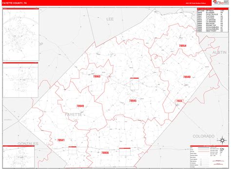 Fayette County Tx Zip Code Wall Map Red Line Style By Marketmaps