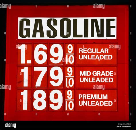 Gasoline Prices On Sign Stock Photo Alamy