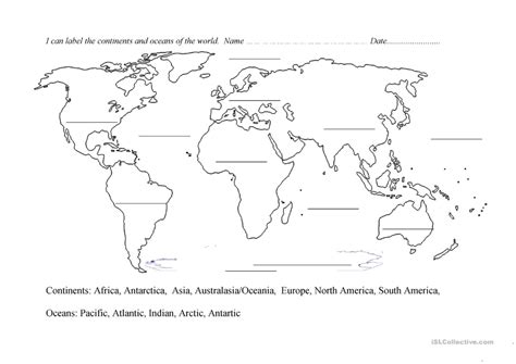 World ocean map world ocean and sea map. Continents and oceans blank map - English ESL Worksheets in 2020 | Continents and oceans, Blank ...