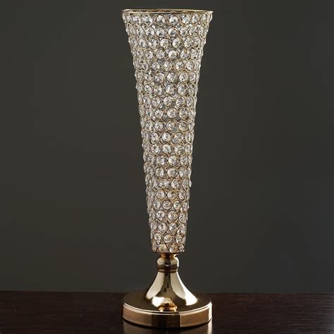 Efavormart Set Of 2 Tall Gold Beaded Crystals Trumpet Floral Vase