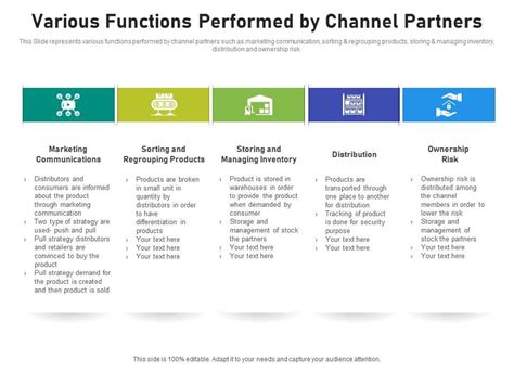 Various Functions Performed By Channel Partners Presentation Graphics
