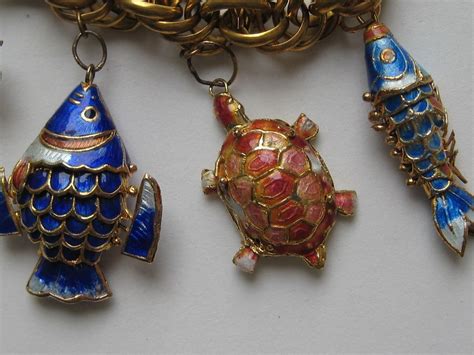 Vintage China Articulated Sea Animals Cloisonne Enameled Charm From