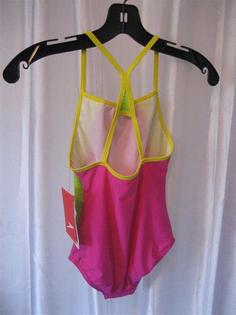 Speedo Girl S Pink Green Yellow One Piece Swim Bathing Suit Sz Nwwt Nylon