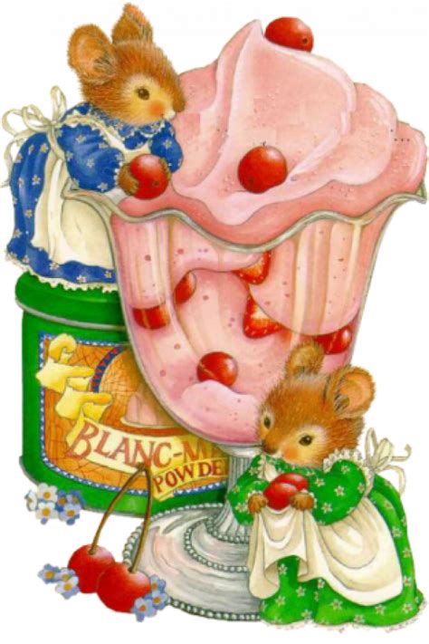 A Painting Of Two Mouses Sitting On Top Of A Cupcake