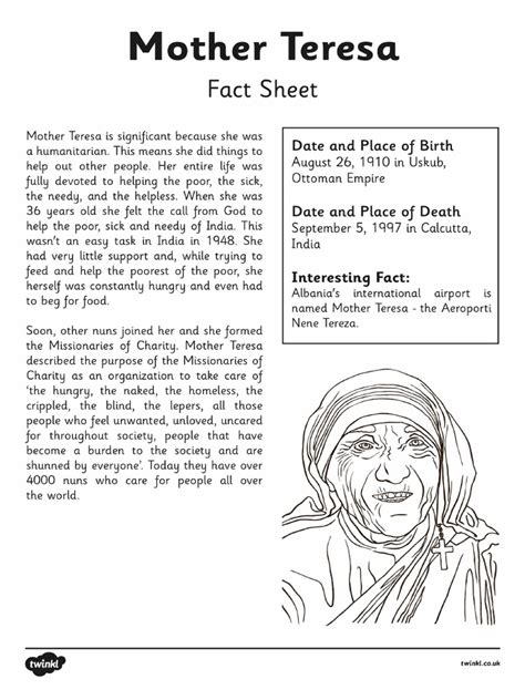 T2 H 5186 Mother Teresa Significant Individual Fact Sheet Pdf