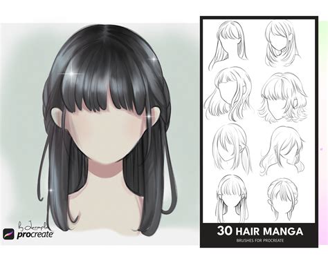 Procreate Manga Hairstyles Stamps Anime Girl Hairstyle Stamp Etsy
