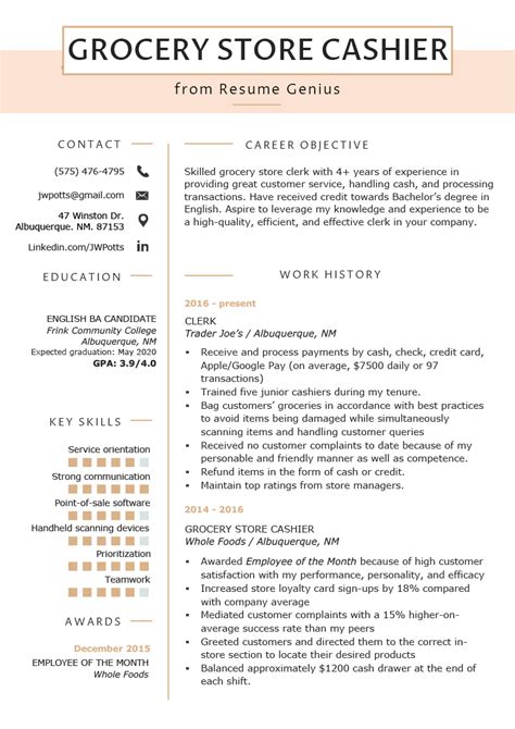 Practical experience in management gained through several university projects, which involved. Customer Services Cashier Resume Objectives | | Mt Home Arts