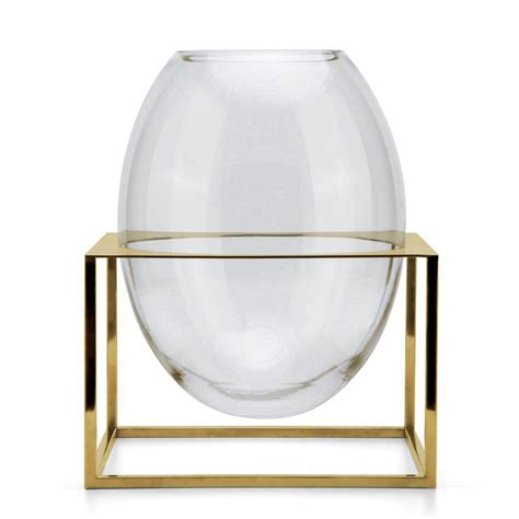 Oval Glass Vase With Stainless Steel Gold Base Dessau Home